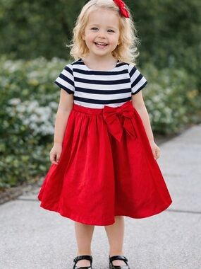 Gymboree Olivia The Pig Dress Girls 3T Red Bow Striped Party Dress